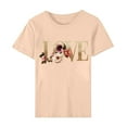 thumbnail image 4 of Valentine's Day T-shirts for Women Valentine's Day Fashion Flower and LOVE Letter Print Shirts Short Sleeve Round Neck Pullover Blouses Tops Spring Summer Clothes, 4 of 5
