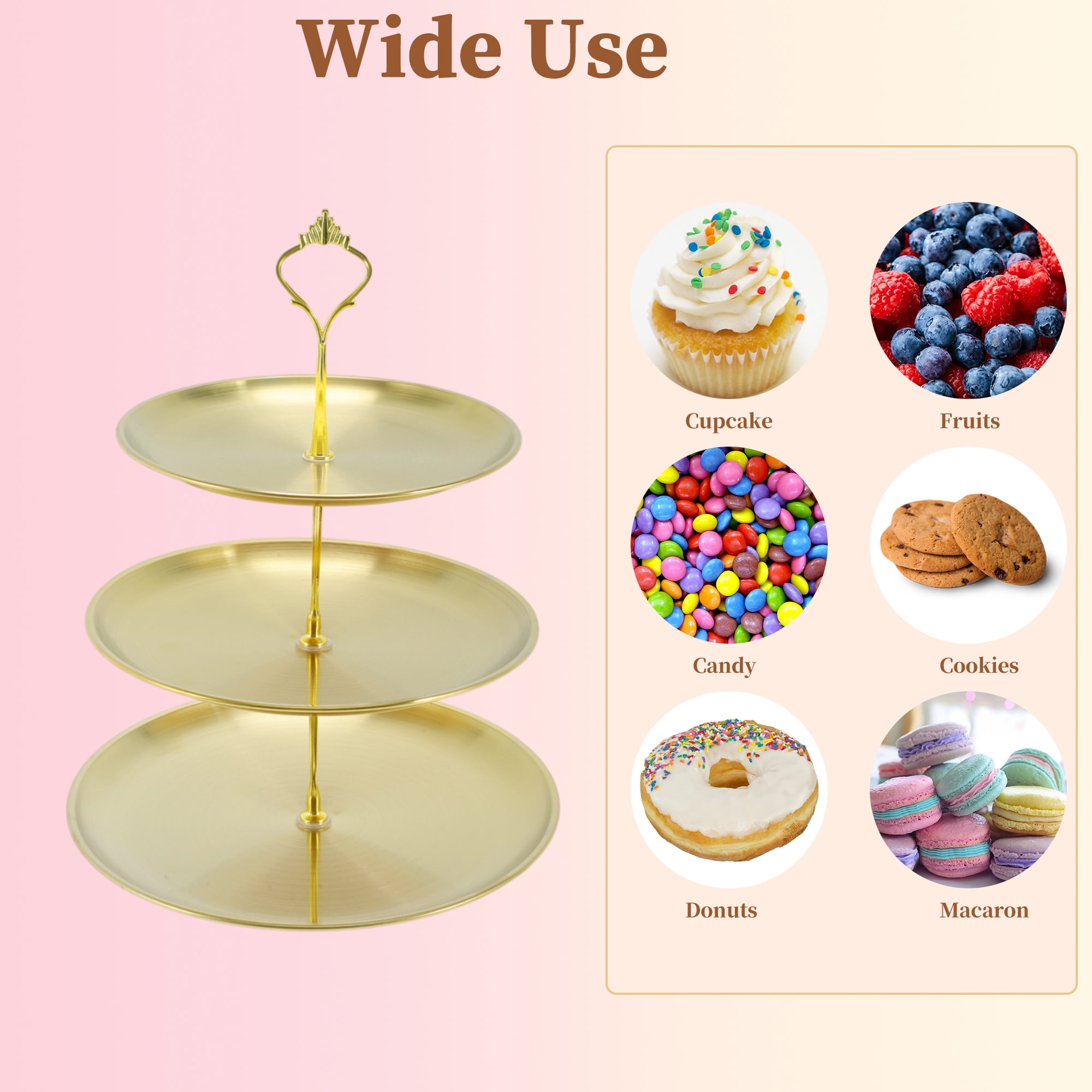 Unique Bargains 3 Tier Dessert Cupcake Stand Holder Round Cup Cake Tower Gold Tone