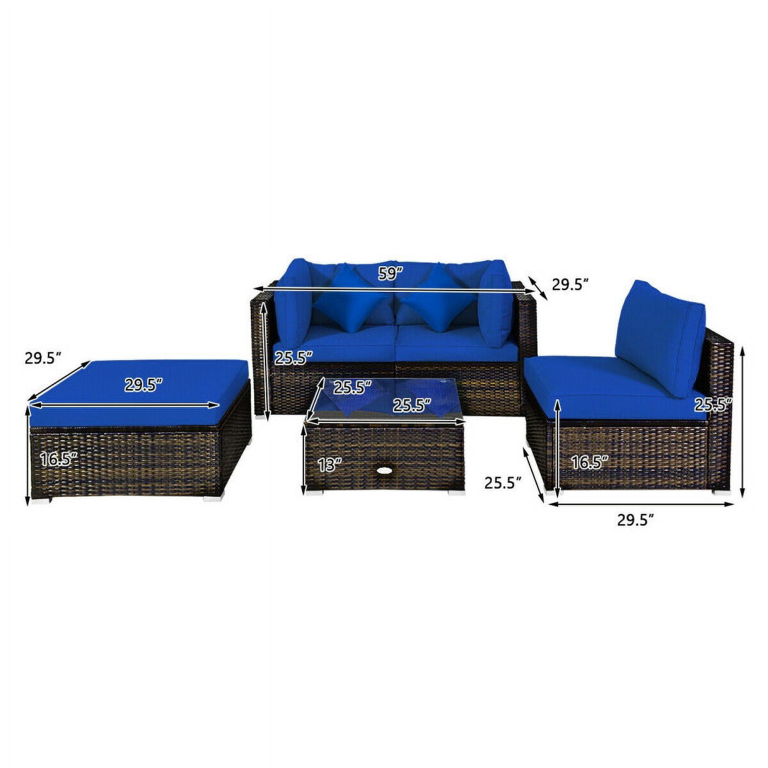 Aimee Lii 5 Pcs Outdoor Patio Rattan Furniture Set Sectional Conversation with Cushions, Outdoor Patio Set, Navy