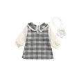 thumbnail image 3 of Kmbangi Girl Plaid Print Clothes Set Mesh-joint Midi Dress+Flower Shaped Bag, 3 of 7
