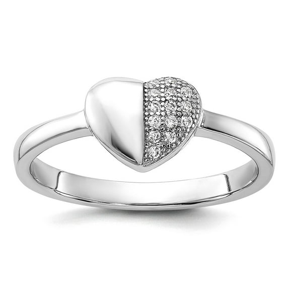 925 Sterling Silver Rhodium Plated Cubic Zirconia Polished Love Heart Ring Size 8 Statement Ring for Women