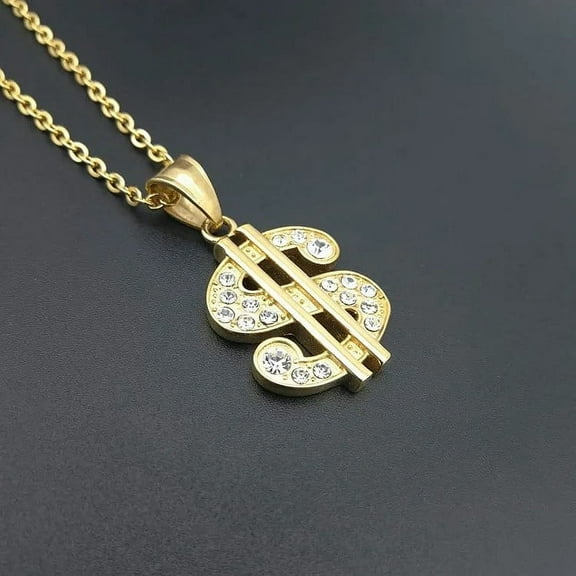US Dollar Money 3 color Necklace & Pendant 14K Yellow Gold Chain For Women/Men Rhinestone Hip Hop Bling Jewelry