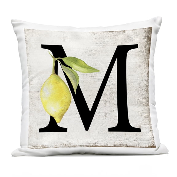 Stupell Industries - M with Lemon Letter Outdoor Printed Pillow 18" x 18" by Creatif Belle