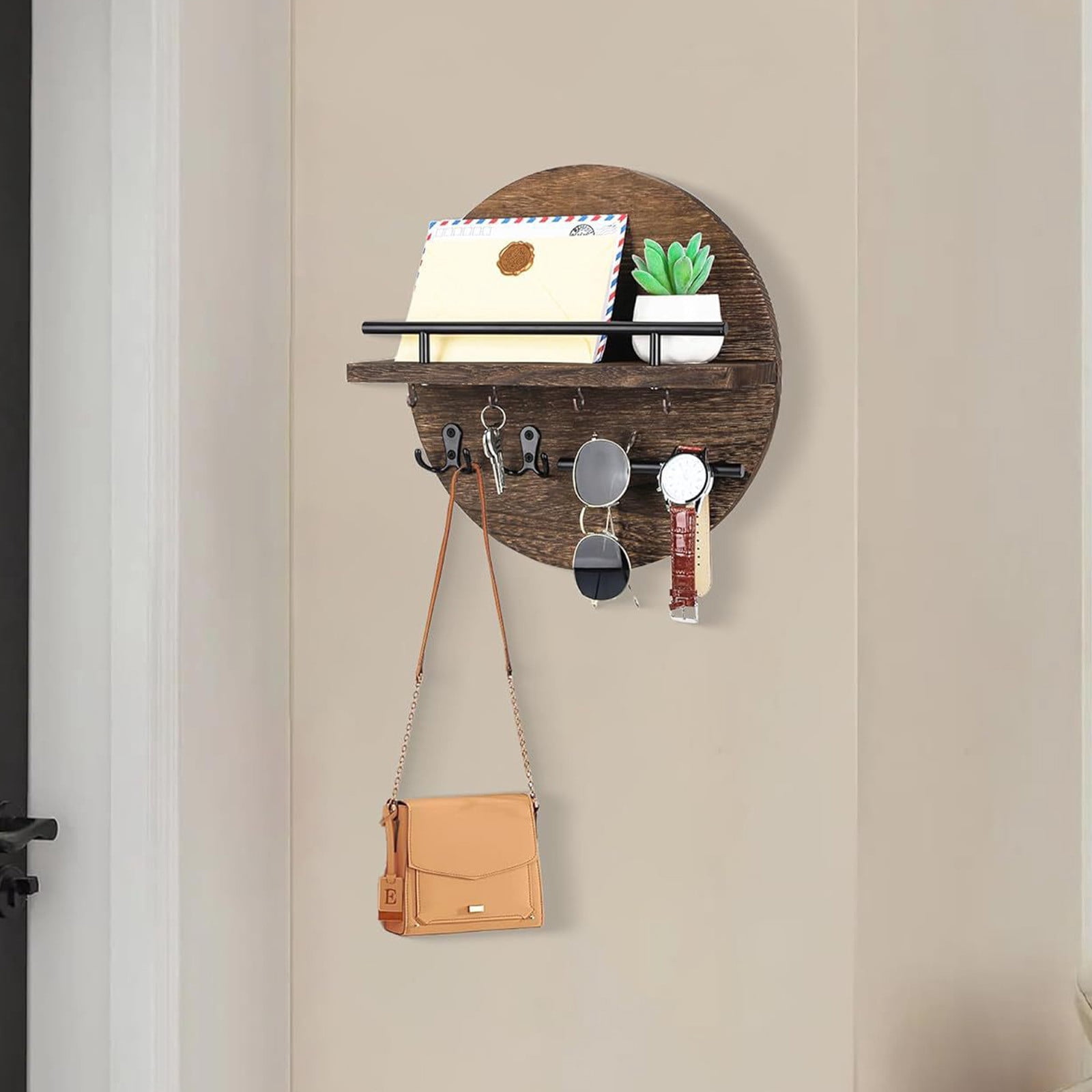 FEOLGEHLY Floating Shelves Set of 2, Wall Mounted Wood Shelf with Invisible Brackets, Rustic Brown Storage Display for Bathroom, Bedroom, Kitchen, Living Room, No Drill Adhesive Option Available