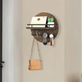 thumbnail image 4 of Wooden Wall-Mounted Organizer Shelf | Round Entryway Storage Rack with Hooks for Keys & Sunglasses | 30x30cm Natural Wood Decor | Black, Brown, Khaki, 4 of 6