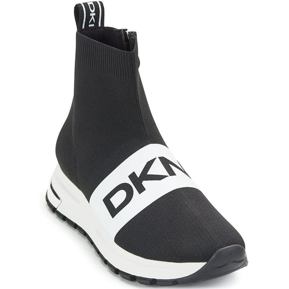 DKNY Womens High Top Slip on Wedge Sneaker 7.5 Black/White Mace