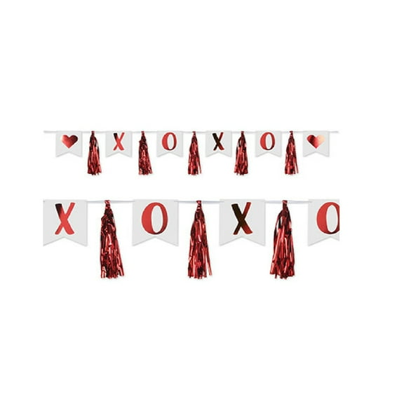 Beistle 12 Piece White and Red Shinning Xoxo Tassel Streamer Banner 13"