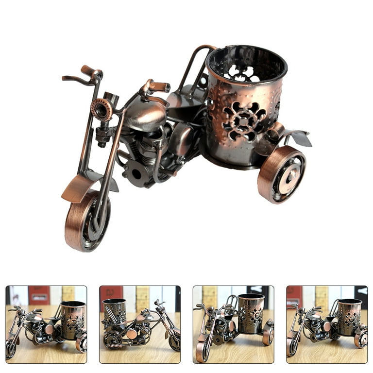 Iron Motorcycle Pen Holder Pencil Container Desktop Stationery