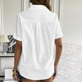 thumbnail image 5 of Frostluinai Linen Shirts for Women Button Down Shirts Lapel Collar Short Sleeve Tshirts Solid Casual Dressy Blouses Irregular Hem Tops Gifts, 5 of 7