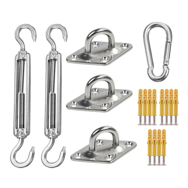 Kit de instalación para velas triangulares de sombra en acero inoxidable - Incluye tensores, ganchos y anclajes resistentes
Juego completo de accesorios para instalar velas de sombra con soportes de
