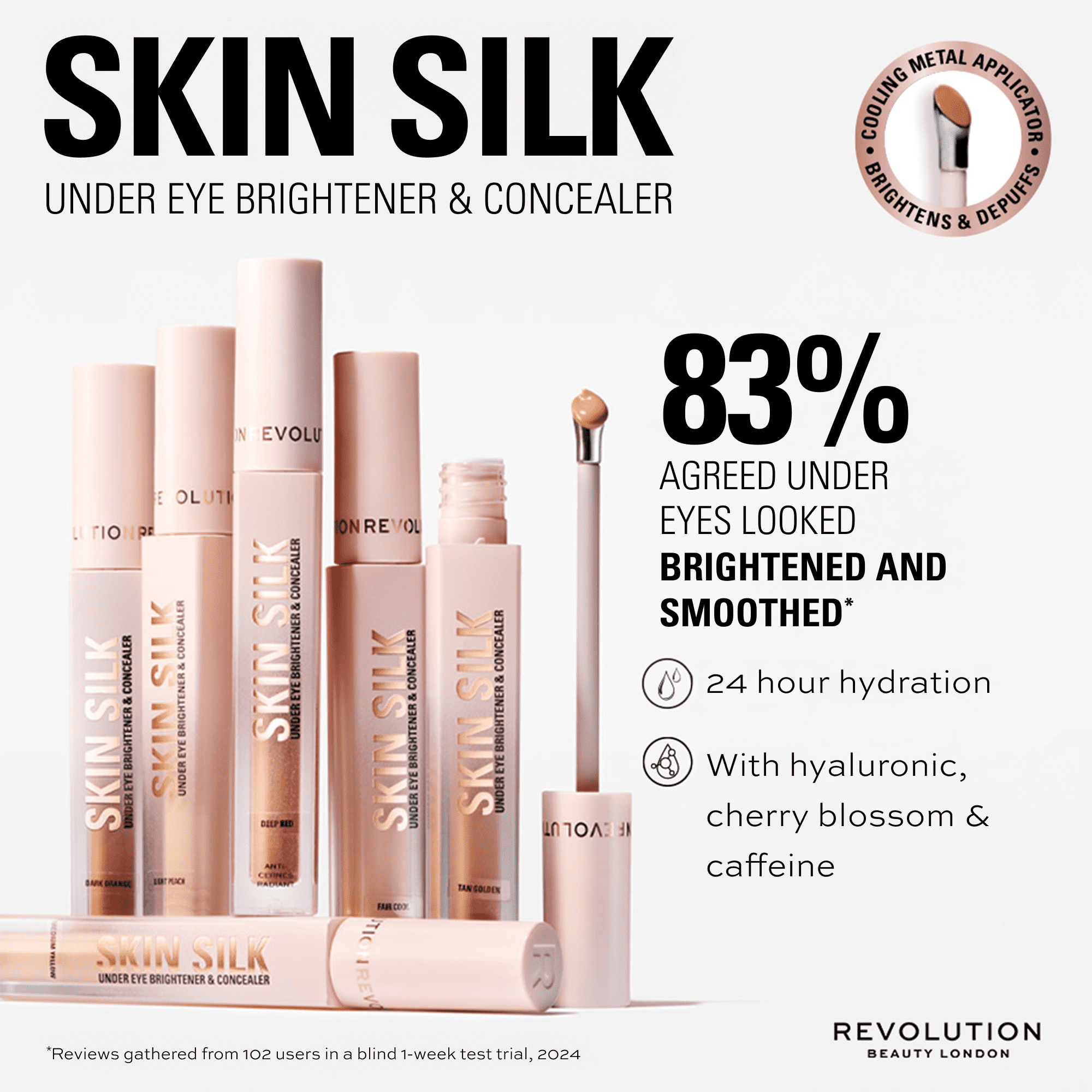 Revolution Skin Silk Radiant Serum Concealer, Buildable Coverage, Medium Yellow, 0.13 oz