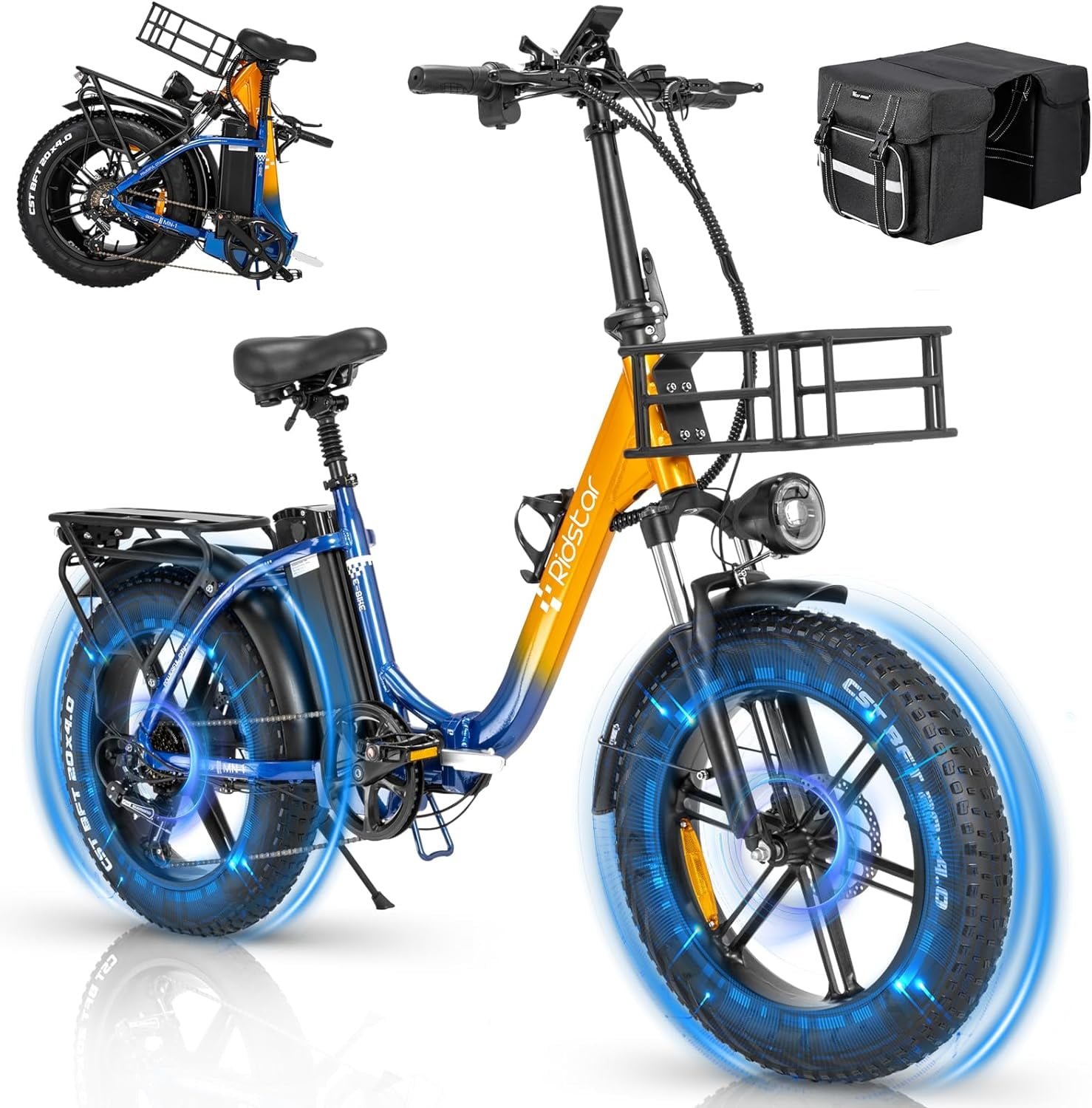 Ridstar Eletric Bike for Adults 1000W 48V 15Ah Removable Battery 20'' Fat Tire Folding Commuting E-Bike Shimano 7-Speed Mountain Bike UL2849