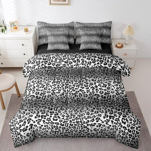 Erosebridal Literie à Imprimé Guépard Gris Format Simple, Ensemble de Lit Léopard Tendance, Ensemble de Lit Géométrique Réversible Format Simple, Décoration de Chambre Ultra Douce, 7 Pcs