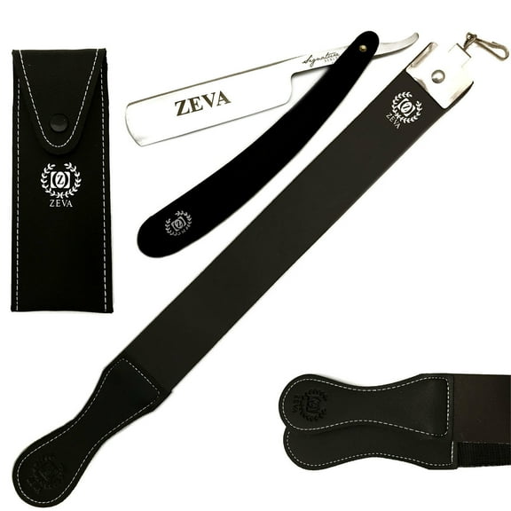 WET SHAVE READY 3 PC- STRAIGHT EDGE RAZOR LEATHER SHARPENING STROP BELT   POUCH