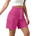 thumbnail image 2 of Cagogo Womens Cargo Short Pants Casual Elastic Waist Loose Fit Bermuda Shorts with Pockets Solid Streetwear Vacation Beach Summer Work Trousers, Hot Pink XL, 2 of 9
