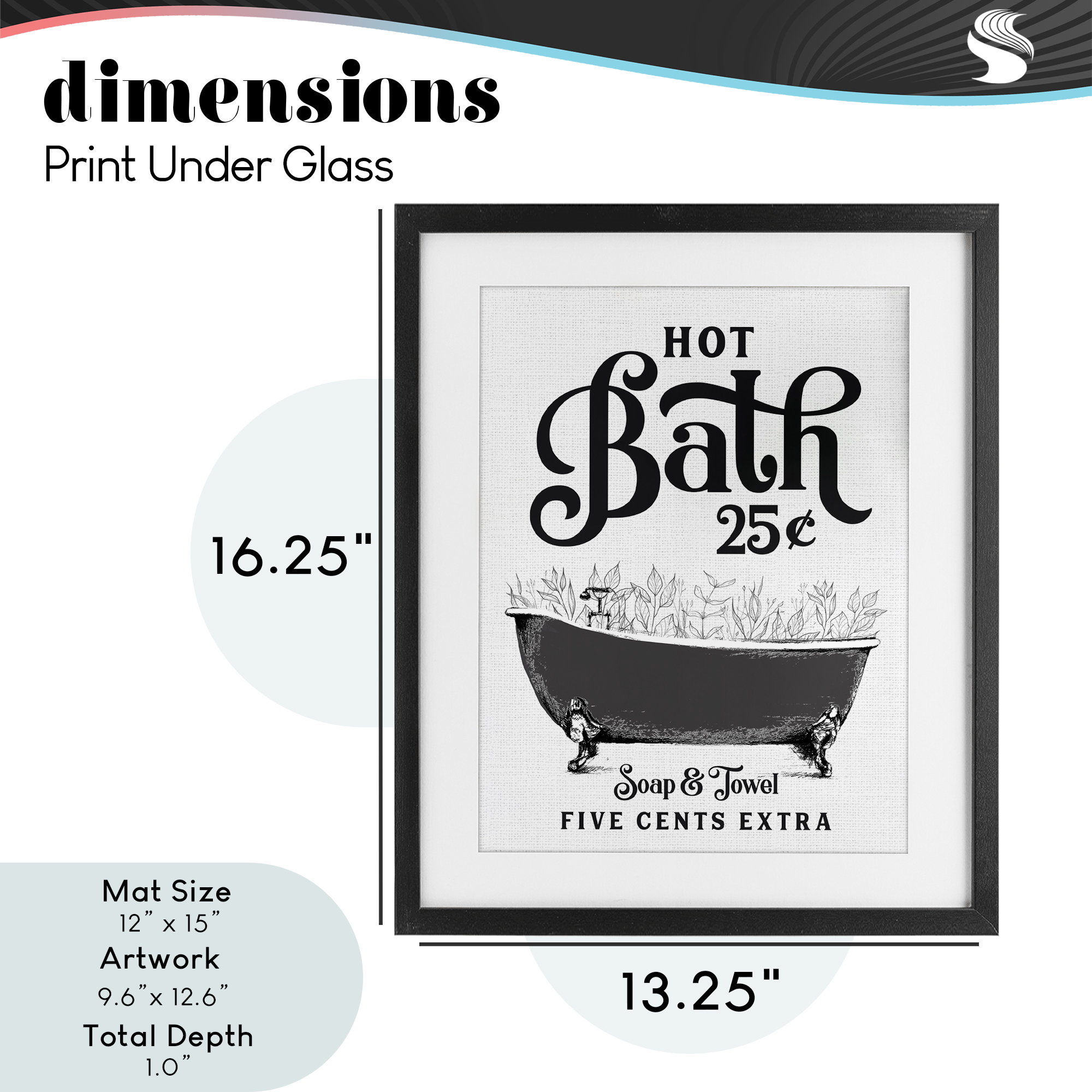 Hot Bath with Bubbles Black Framed Print Under Glass, design by Lettered and Lined