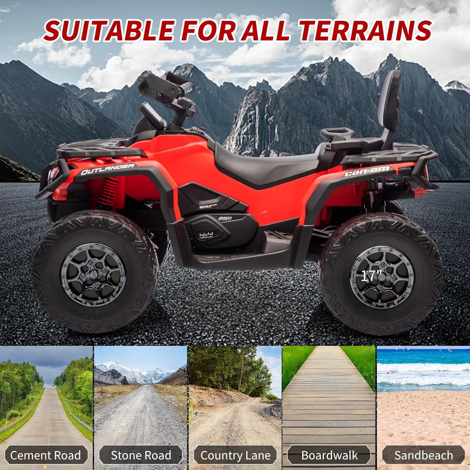 EastVita 2 Seater Ride On Car,24V Licensed Can-Am Electric ATV Car for Kids, 4 Wheeler Electric Toy Car with Bluetooth,Led,Leather Seaters,5 Mph Max Speed