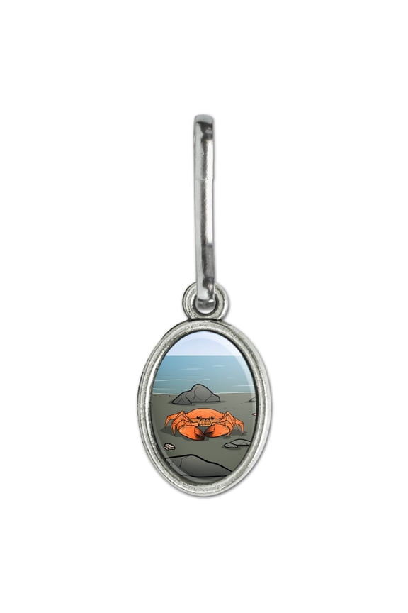 Crab On Beach Antiqued Oval Charm Clothes Purse Suitcase Backpack Zipper Pull Aid
