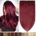 thumbnail image 2 of Benehair Russian Remy Clip In 100% Remy Real Hair Extensions One Piece Hair Extensions Weft 3/4 Full Head Straight Hair Wine Red #99J Burgundy Red 16inch, 2 of 12