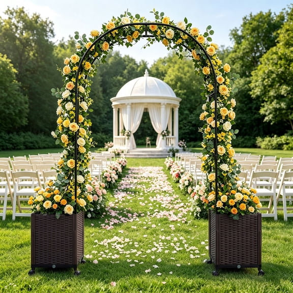 LIVIZA Garden Arch Trellis 2 Self-watering Planter Box & Lockable Wheels for Climbing Plant, Outdoor Garden Arbors and Arches
