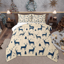 Manfei Merry Xmas Moose Bedding Comforter Set, Christmas Tree Twin Comforter Sets, Happy New Year Bedding Set, Super Cozy Room Decor, Reversible 2 Pieces