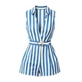 thumbnail image 7 of FchengtaiS Women Striped Rompers Sleeveless V Neck Jumpsuit Shorts with Pockets & Belt Summer Business Casual Outfits, 7 of 7