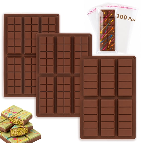 Yalumo 3Pack Silicone Chocolate Molds, Non-Stick Chocolate Bar Molds for Stuffed Bar, Deep Candy Bar Mold for Dubai Pistachio Chocolate Bars