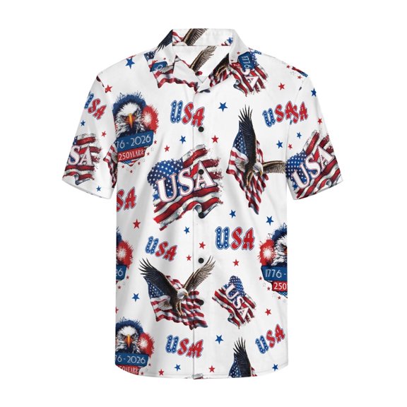 HELLHERO 250th Anniversary Eagle Breathable Men's Short Sleeve Shirt, Moisture Absorbing Skin Friendly Short Sleeve Blouse for Travel Outdoor Activities Vacation