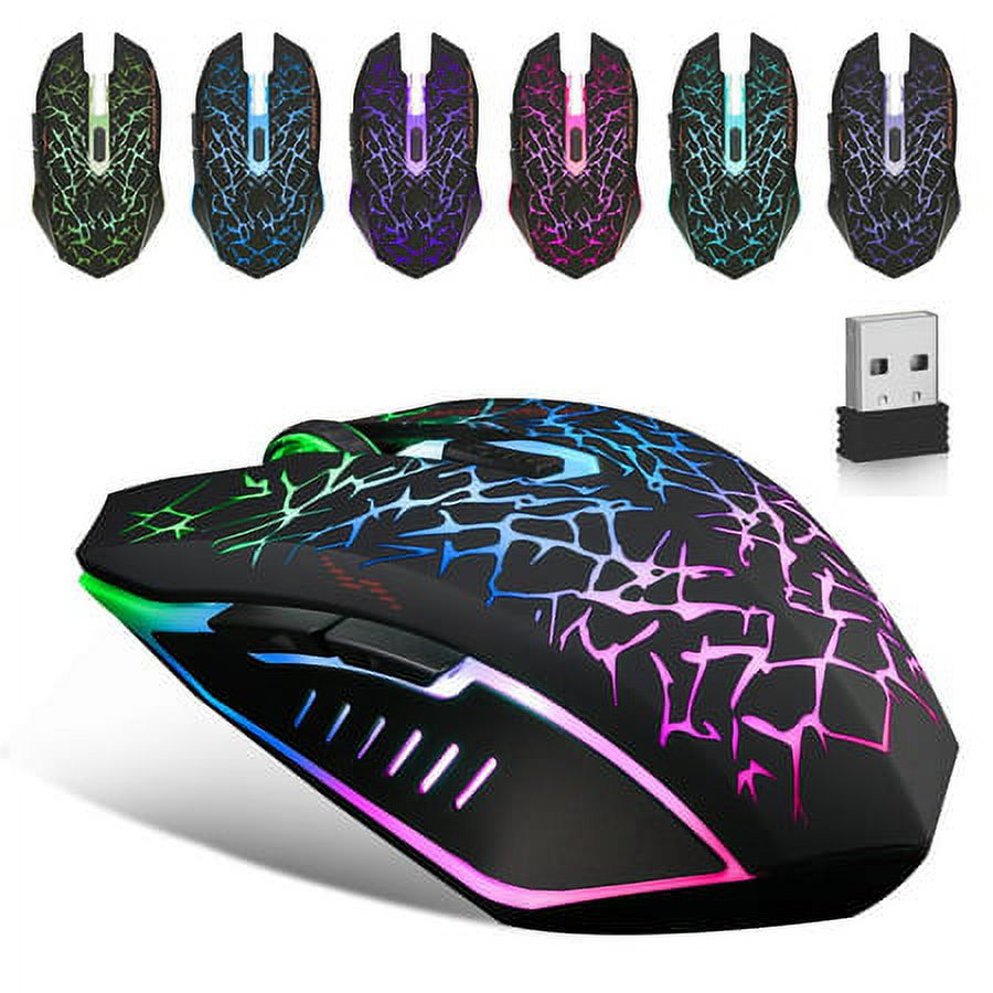 Wireless Gaming Mouse Rechargeable USB 2.4G Computer Mouse with 7 Colorful LED Lights, 4 Adjustable DPI, Silent Click, Ergonomic Optical Mice for PC Laptop Desktop Windows Mac