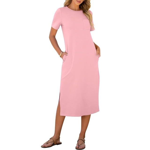 Vestido ANRABESS midi de verano casual a rayas con bolsillos para mujer