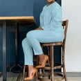 thumbnail image 4 of Lounge Outfits Set for Women New Women's 2 Piece Lounge Sets Sweatshirt Casual Travel Outfits Fashion Wide Leg Tracksuit Cozy Sweatsuits Light Blue XXL, 4 of 7