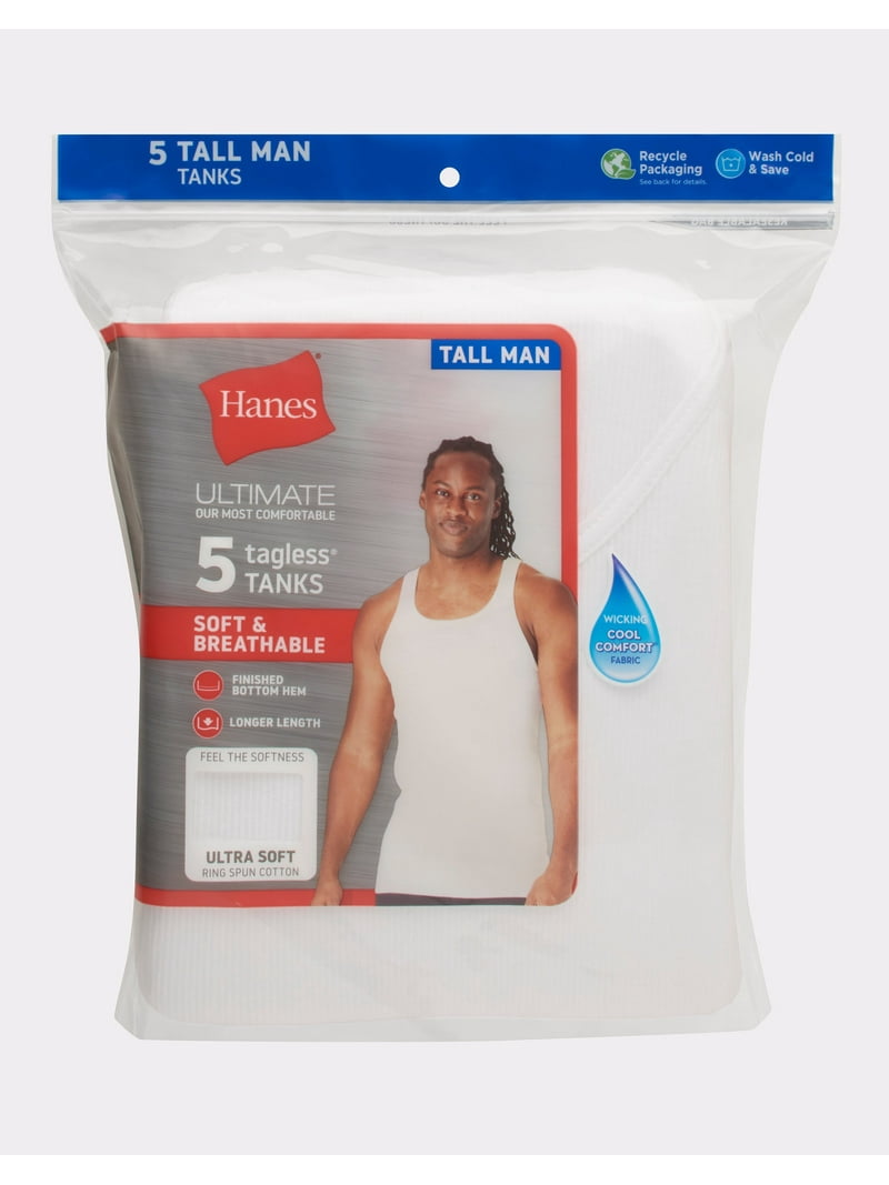 Hanes White Tank Tops 5-Pack, Tagless, Cotton, Moisture-Wicking