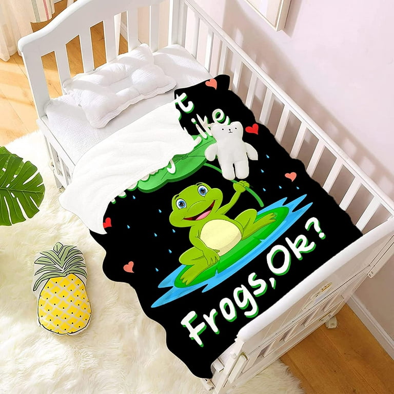 Super Cute & Soft Baby Blanket with Frogs, white