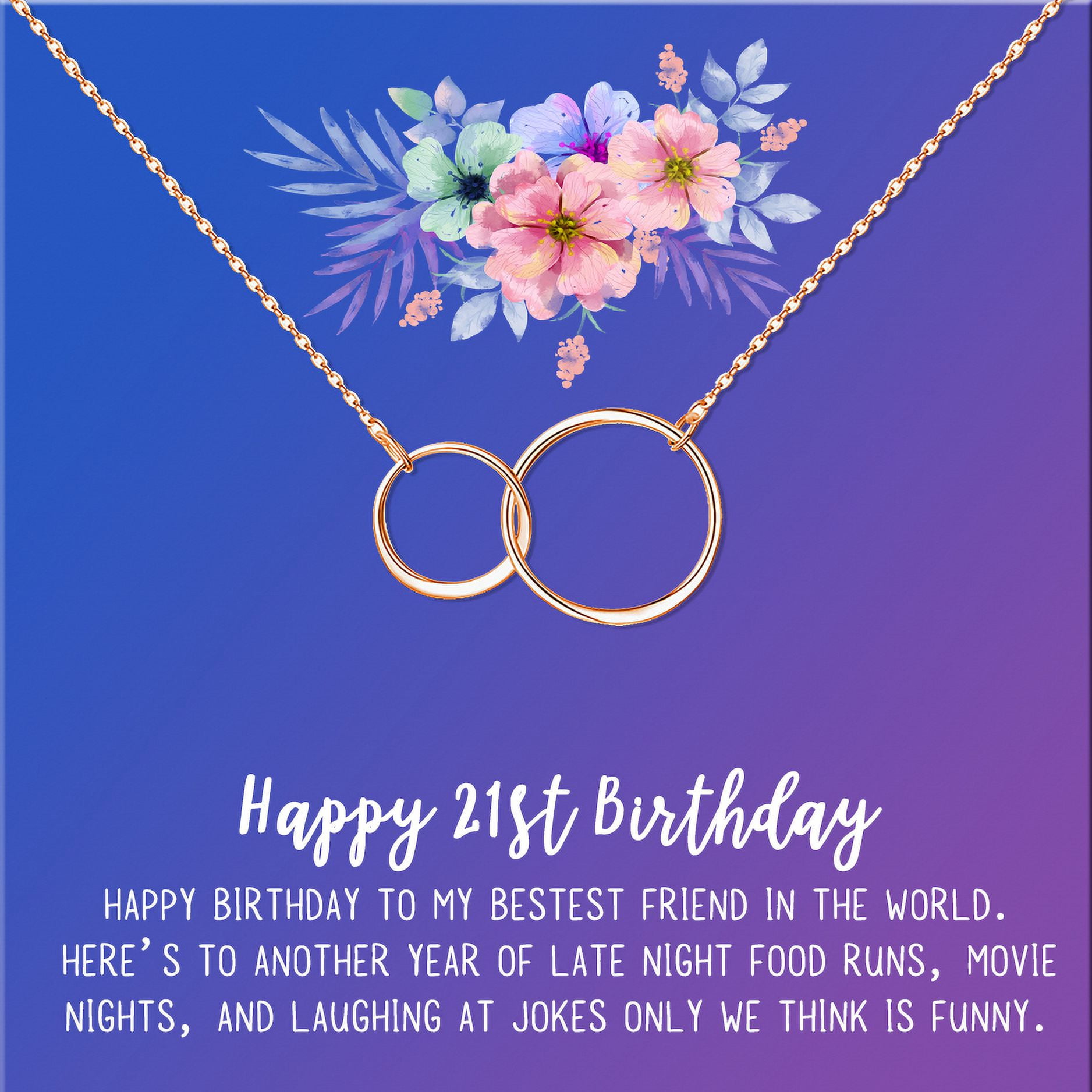 Anavia Happy 21st Birthday Gifts Stainless Steel Fashion Necklace Birthday Card Jewelry Gift for Her, Birthday Gift for Daughter-[Rose Gold Infinity Double Ring, Blue-Purple Gift Card]
