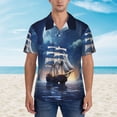 thumbnail image 2 of Honeii Moonlit Night Sea Sailboat Print Men’s Hawaiian Shirt,Classic Button-Down Short Sleeve Shirt, for Beach, Vacation, and Outdoor Activities,Large, 2 of 7