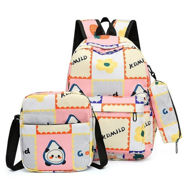 Cartoon Print Backpack Lightweight Bookbag Multifunctional Backpack (Light Pink)