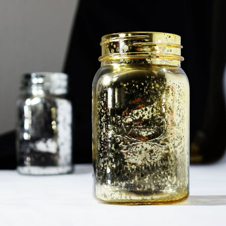 Fantado Regular Mouth Gold Mercury Glass Mason Jar, 16oz / 1 Pint by