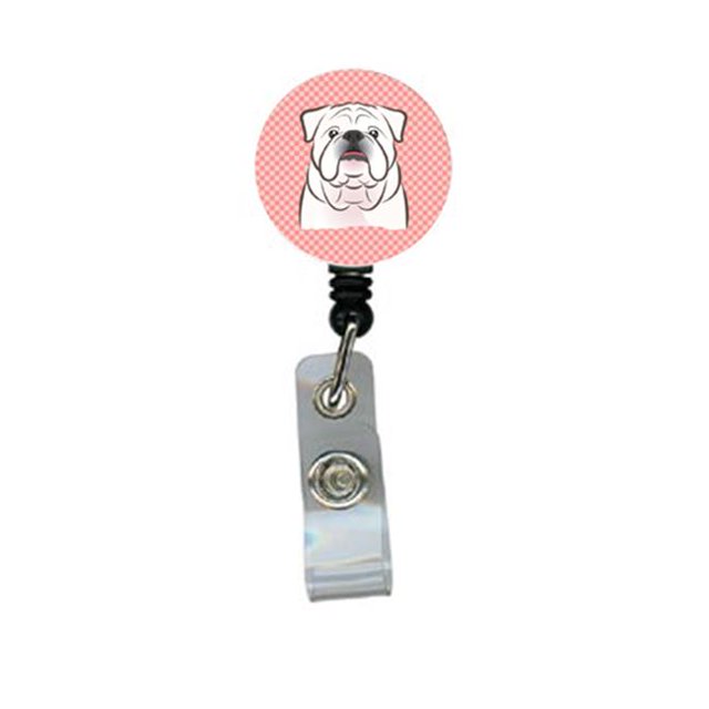 Checkerboard Pink White English Bulldog Retractable Badge Reel