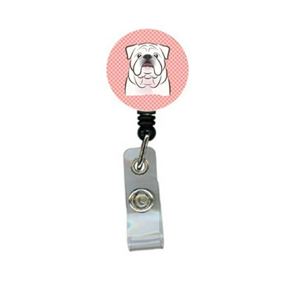 Checkerboard Pink White English Bulldog Retractable Badge Reel