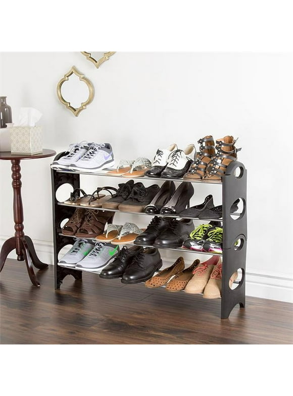 Everyday Home 4-Tier Stackable 16-Pair Shoe Rack for Entryways and Closets