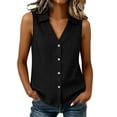 thumbnail image 2 of WCJM Collared Sleeveless Button Front Tank Blouse Women Lightweight Cotton Linen V Neck Wood Button Breathable Relaxed Fit Summer Everyday Linen-Like Vest Top, 2 of 6
