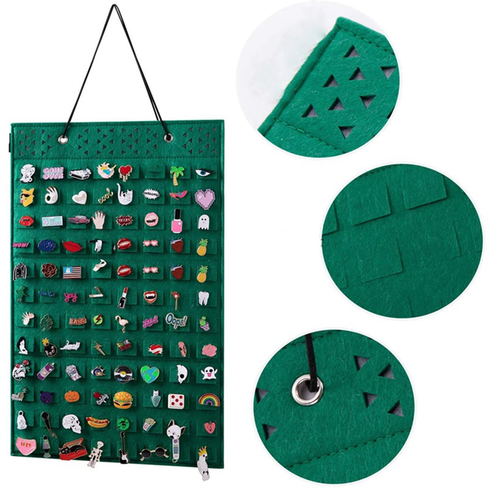 Hanging Brooch Organizer Wall Hanging Pin Organizer Felt Brooch Storage Bag with 96 Pin Capacity Space-saving Display Case for Enamel Pins Earrings