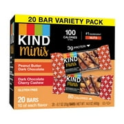 KIND Minis Nut Bars, Peanut Butter Dark Chocolate & Dark Chocolate Cherry Cashew, 0.7 oz, 20 Count