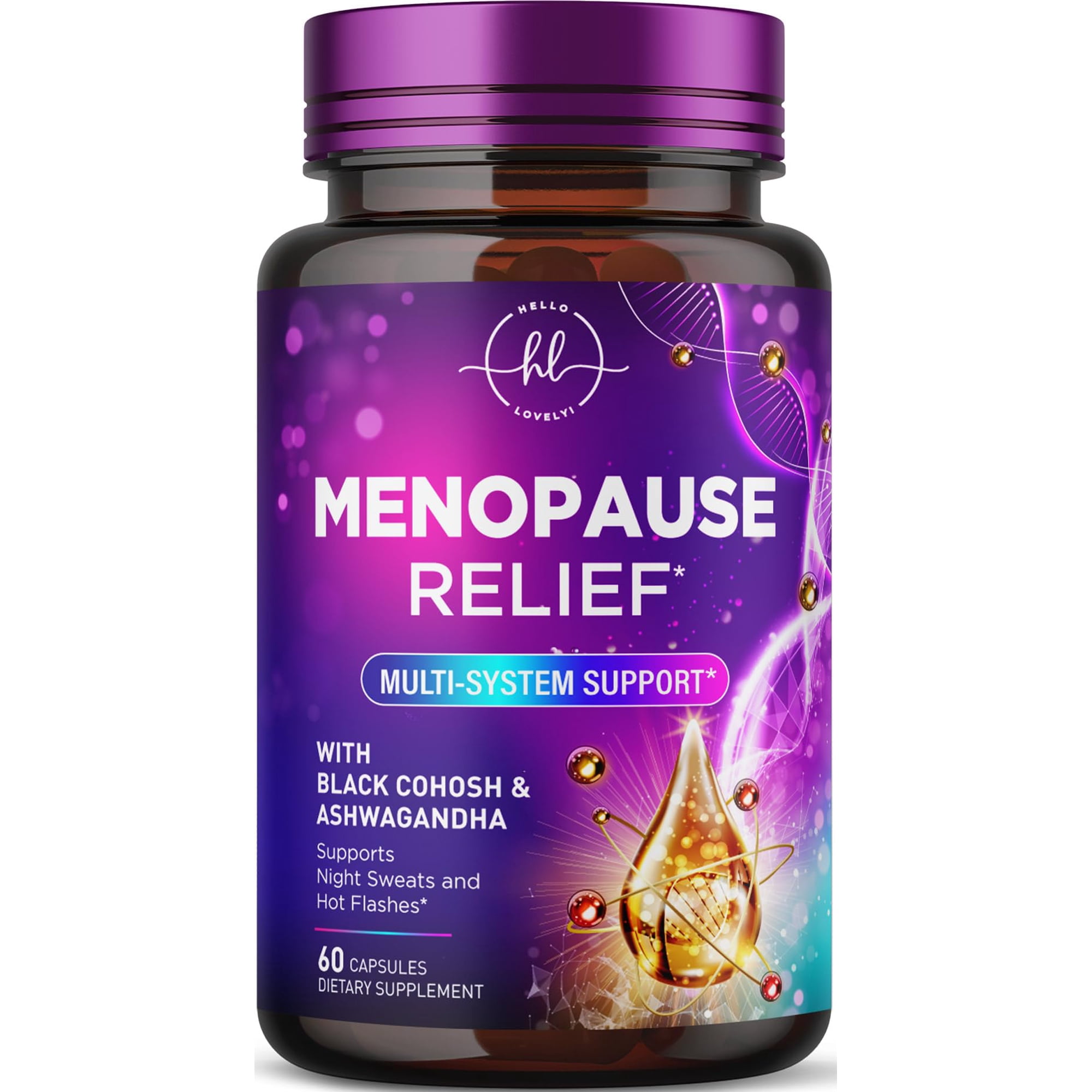 Menopause Supplements for Women - Complete Hot Flash Night Sweats & Menopause Relief Pills, Probiotics with Vitamin D3 B6 & Black Cohosh for Vaginal, Digestive Support, Gluten Free - 60 Capsules