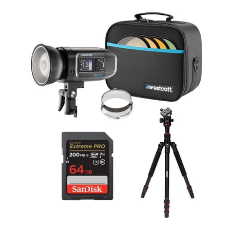 Westcott FJ400 400Ws Strobe with AC/DC Battery Bundle with Tripod and 64GB Card