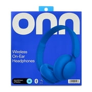 Onn Blue Bluetooth Headphones with Built-in Mic and 24-Hour Playtime
