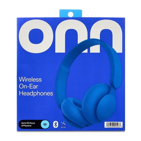 ONN BLUETOOTH WIRELESS ON-EAR HEADPHONES, BLUE, 24-HOUR PLAYTIME