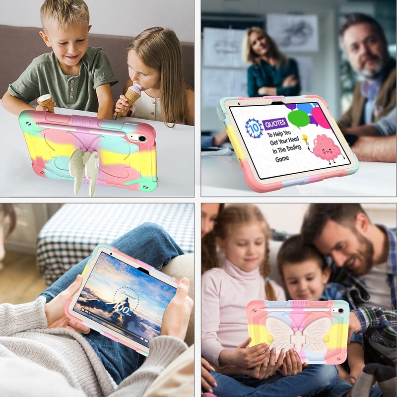 for iPad 10th/11th Generation 2022/2025(A16) Case with Butterfly Kickstand Wings Heavy Duty for iPad 10th Case 10.9'' Pencil Holder Shockproof Protective Cover Kids Girls for iPad 11th 11''，Colorful