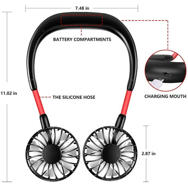 Mini ventilateur tour de cou ventilateur personnel mains libres design  casque portable tour de cou portable mini ventilateur avec USB rechargeable  pour voyager en plein air bureau (noir)