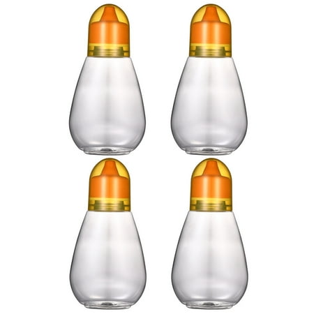 

FRCOLOR 4PCS Transparent Honey Bottle Plastic Liquid Food Storage Bottle Spout Food Packaging Bottle Portable Honey Jar With Lid for Home Trip Use (250g Capacity)